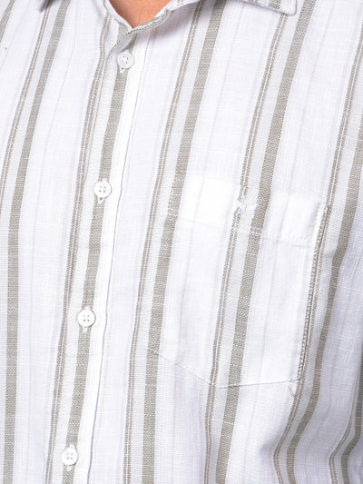 Green Vertical Stripes 100% Cotton Shirt-Men Shirts-Crimsoune Club