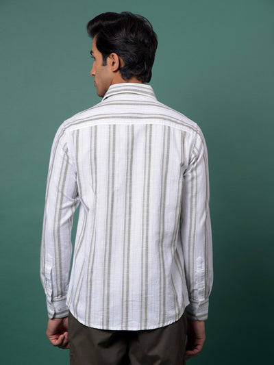 Green Vertical Stripes 100% Cotton Shirt-Men Shirts-Crimsoune Club