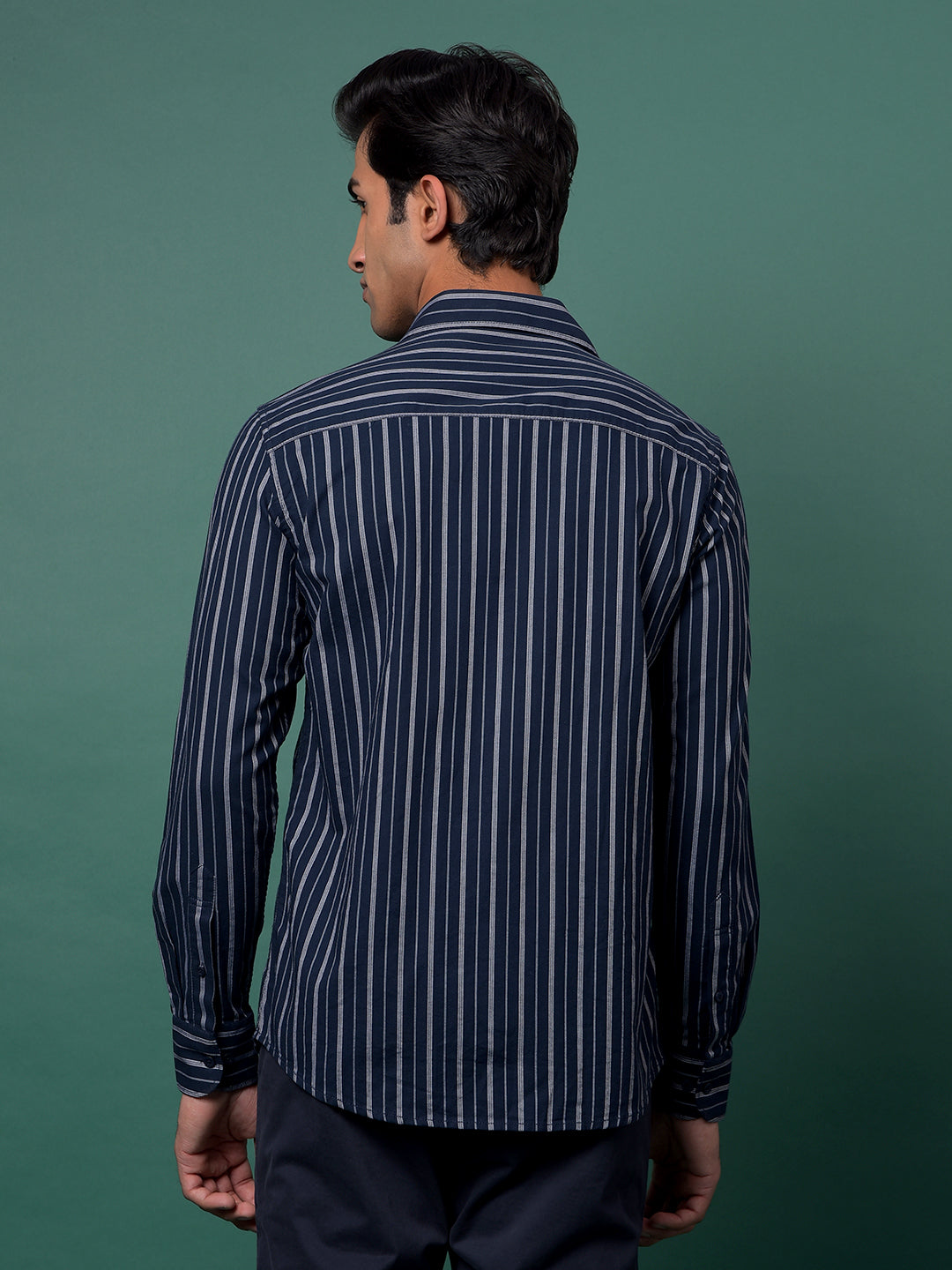 Navy Blue Vertical Stripes 100% Cotton Shirt-Men Shirts-Crimsoune Club