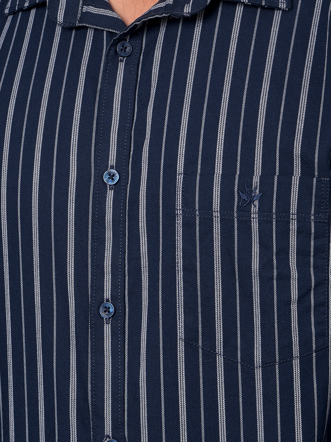 Navy Blue Vertical Stripes 100% Cotton Shirt-Men Shirts-Crimsoune Club