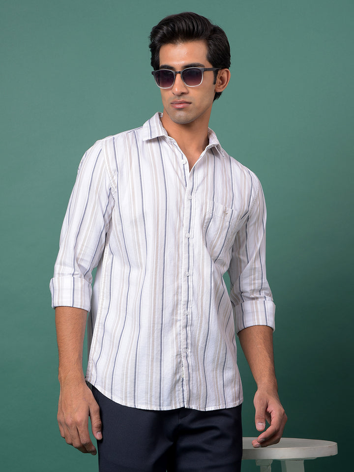Beige Vertical Stripes 100% Cotton Shirt-Men Shirts-Crimsoune Club