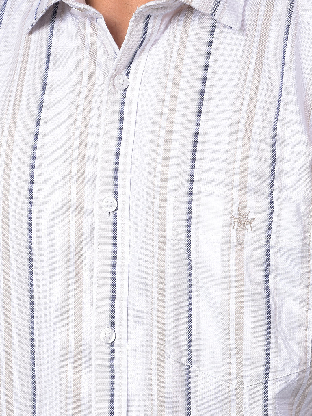 Beige Vertical Stripes 100% Cotton Shirt-Men Shirts-Crimsoune Club