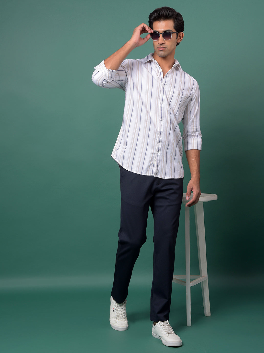 Beige Vertical Stripes 100% Cotton Shirt-Men Shirts-Crimsoune Club