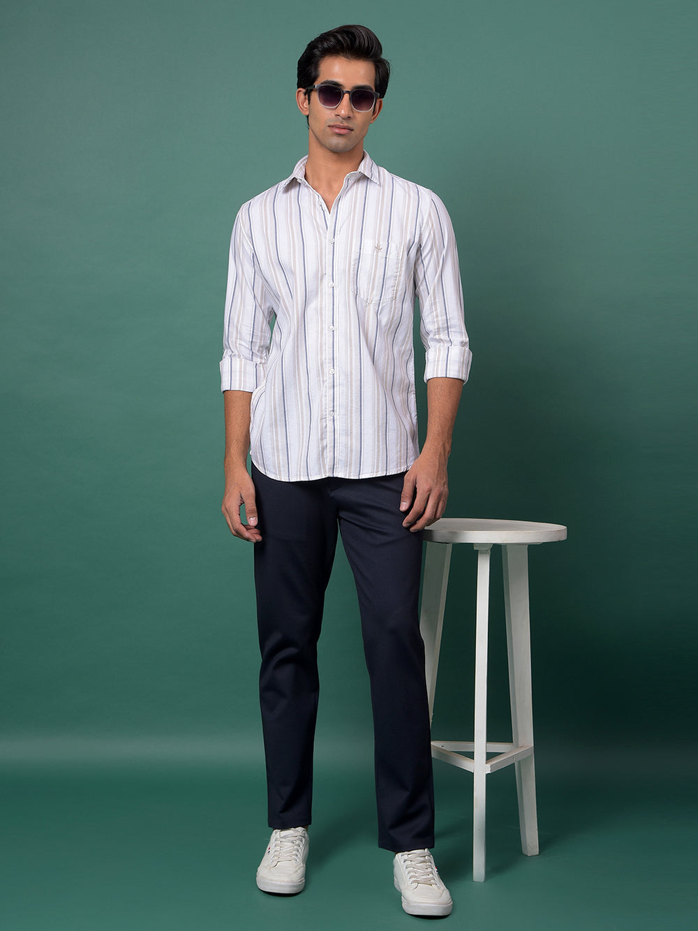 Beige Vertical Stripes 100% Cotton Shirt-Men Shirts-Crimsoune Club