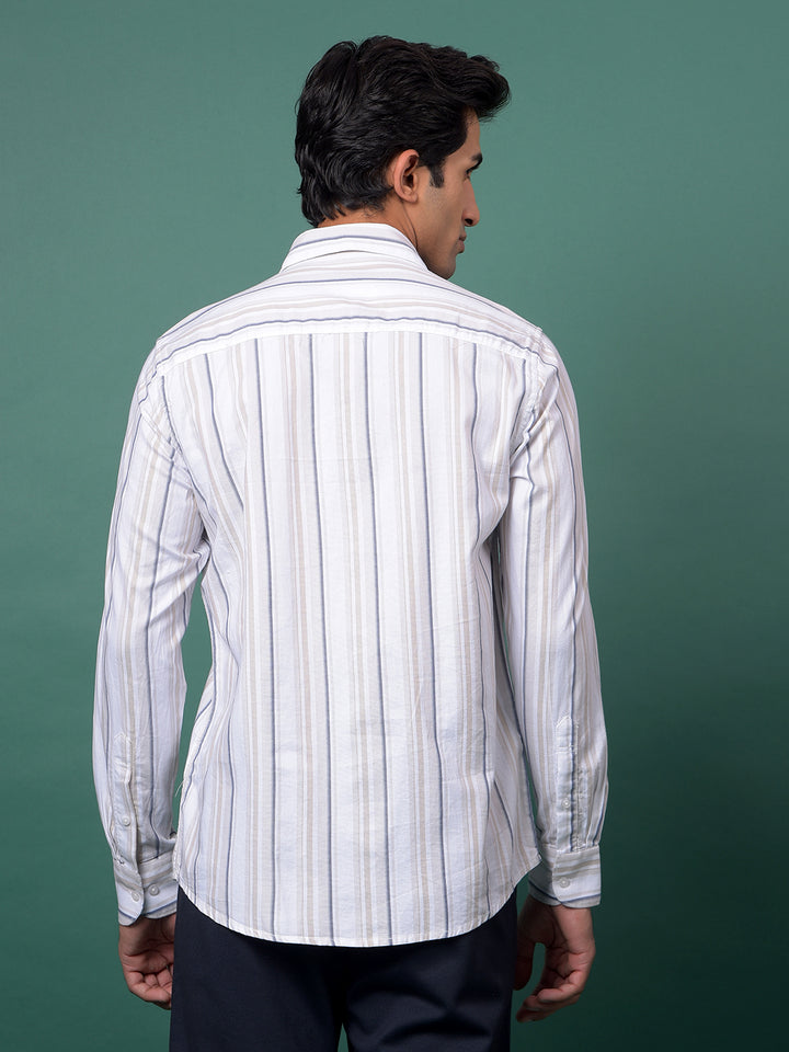 Beige Vertical Stripes 100% Cotton Shirt-Men Shirts-Crimsoune Club