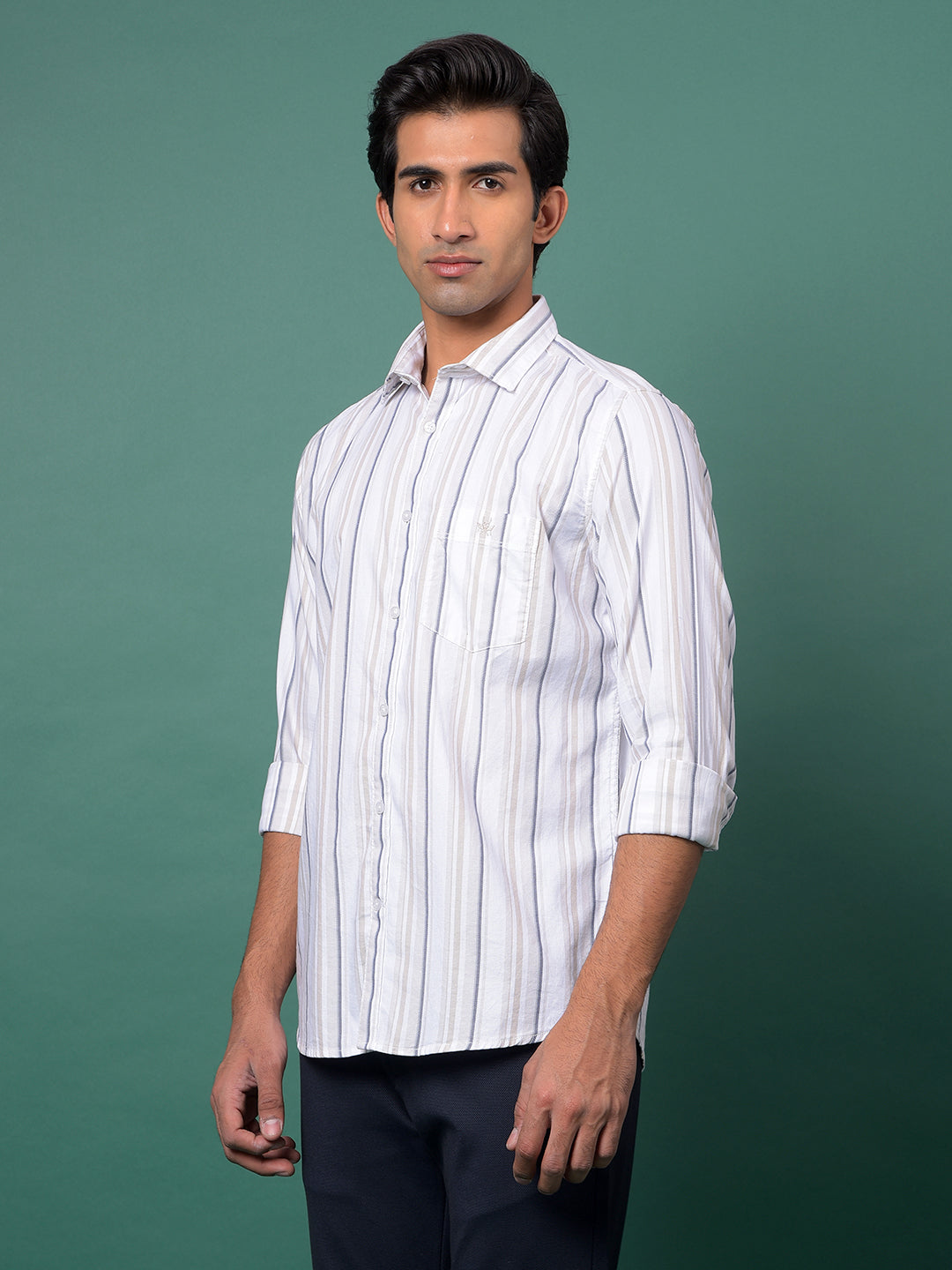 Beige Vertical Stripes 100% Cotton Shirt-Men Shirts-Crimsoune Club
