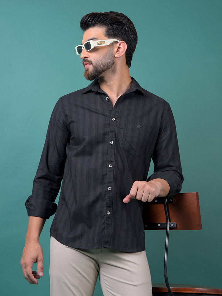 Green Vertical Stripes 100% Cotton Shirt-Men Shirts-Crimsoune Club