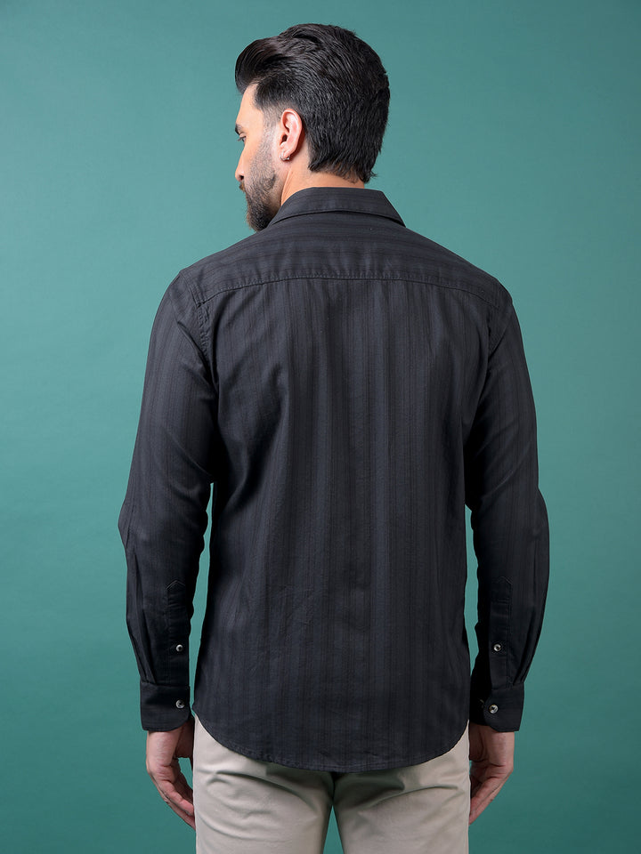 Green Vertical Stripes 100% Cotton Shirt-Men Shirts-Crimsoune Club