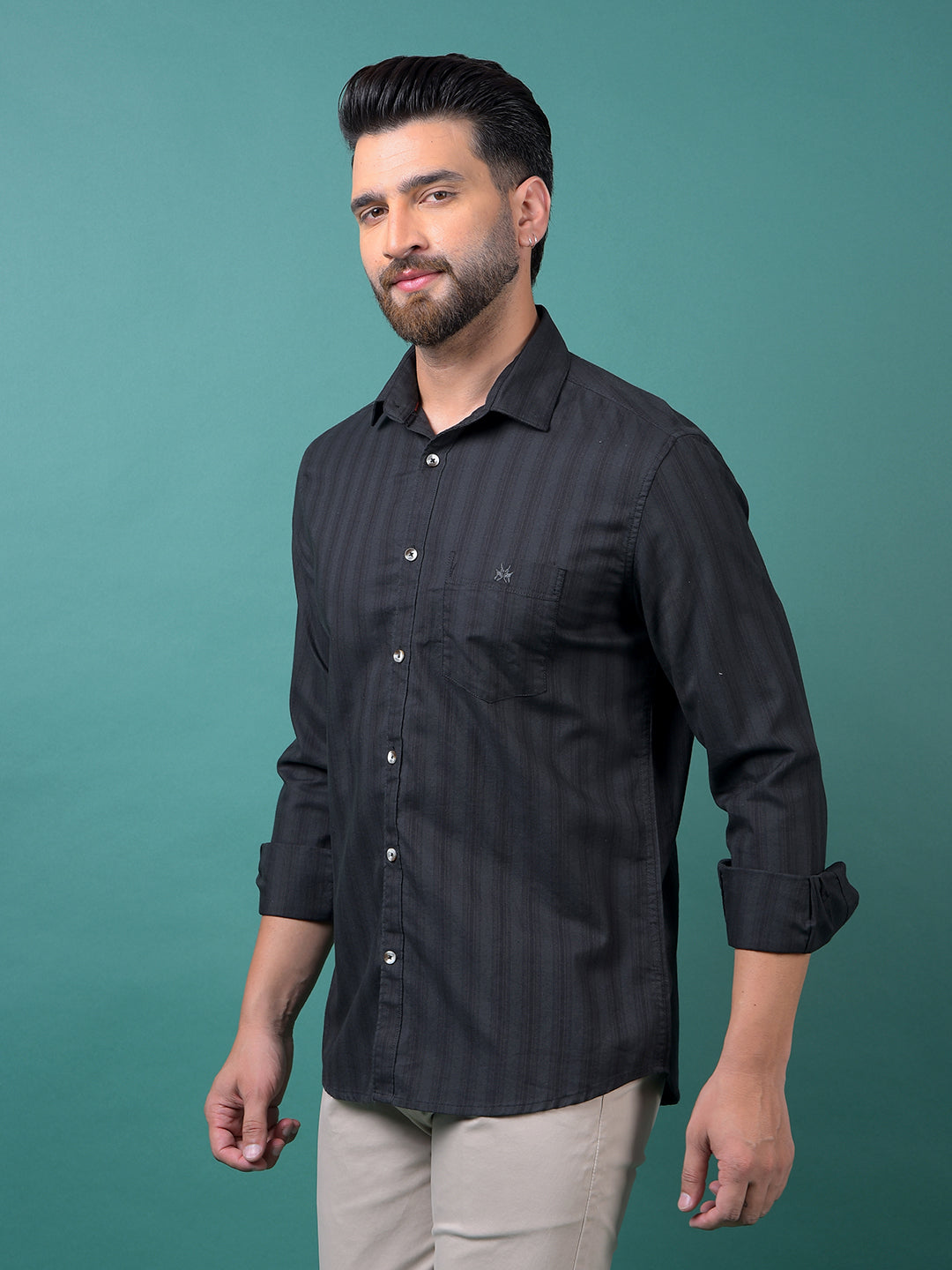 Green Vertical Stripes 100% Cotton Shirt-Men Shirts-Crimsoune Club