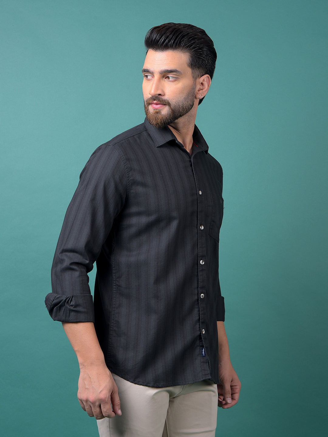 Green Vertical Stripes 100% Cotton Shirt-Men Shirts-Crimsoune Club