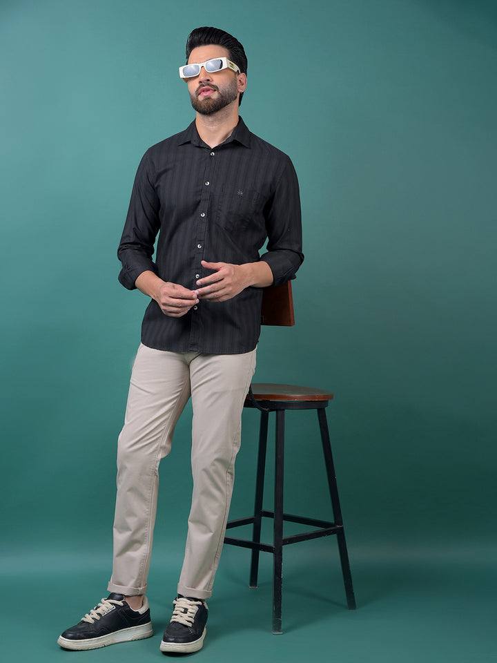 Green Vertical Stripes 100% Cotton Shirt-Men Shirts-Crimsoune Club