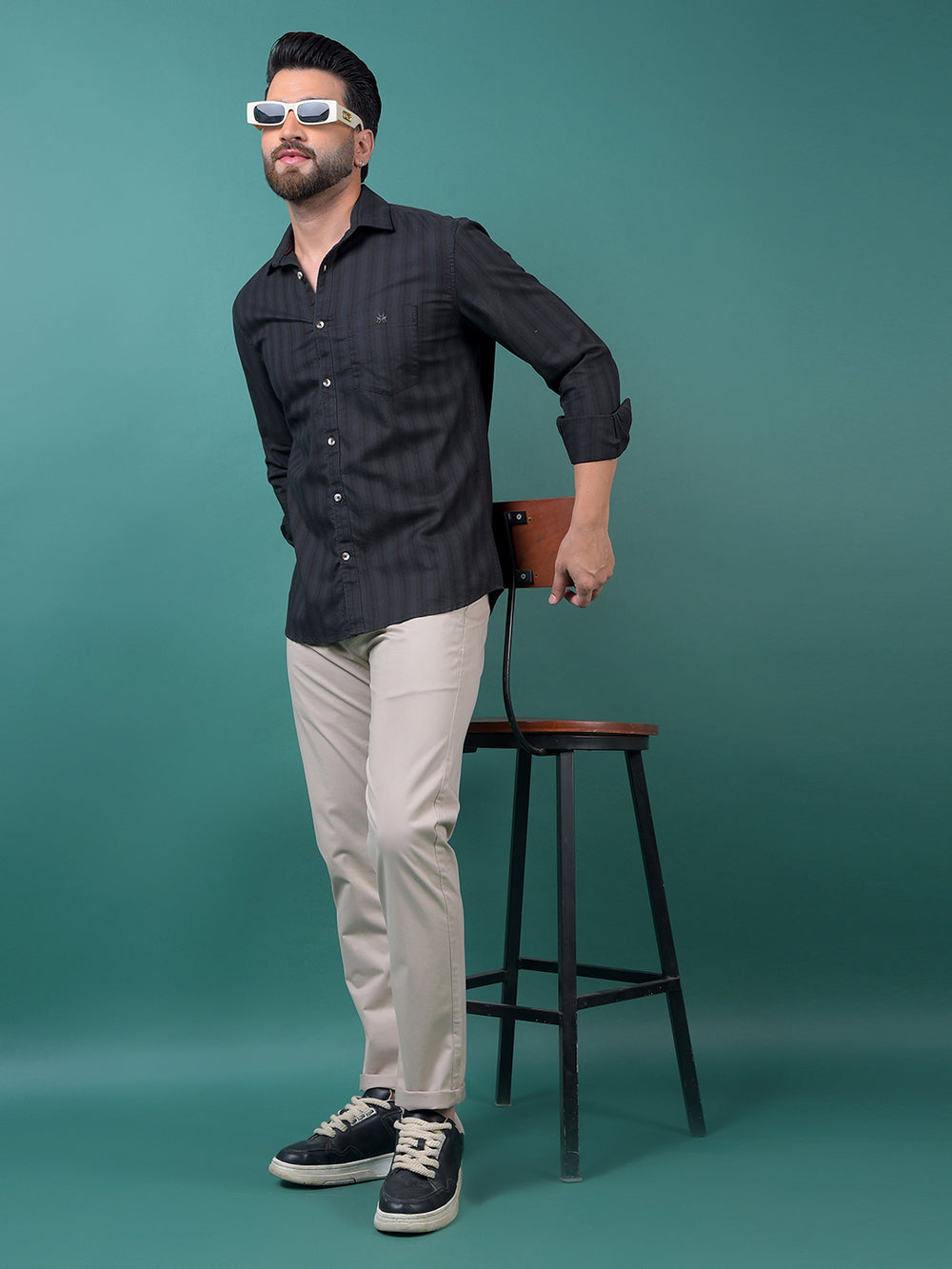 Green Vertical Stripes 100% Cotton Shirt-Men Shirts-Crimsoune Club