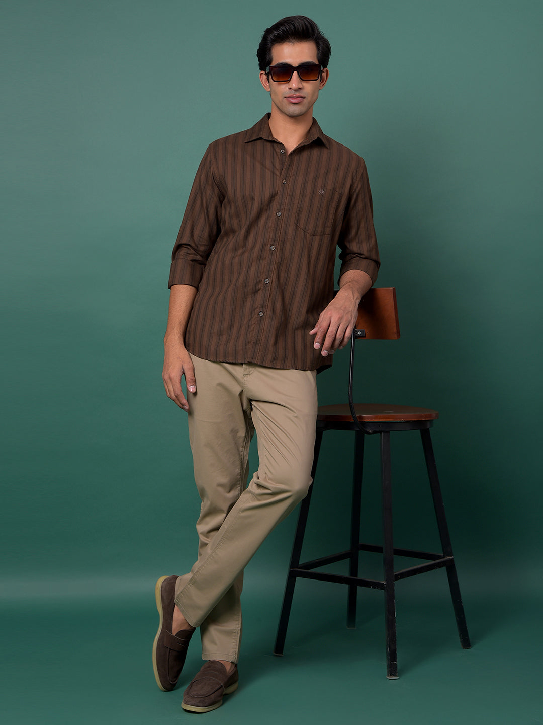 Brown Vertical Stripes 100% Cotton Shirt-Men Shirts-Crimsoune Club