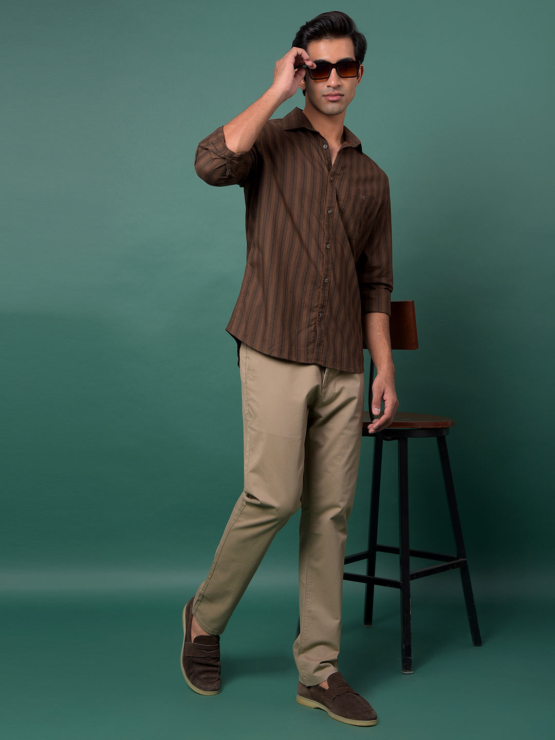 Brown Vertical Stripes 100% Cotton Shirt-Men Shirts-Crimsoune Club