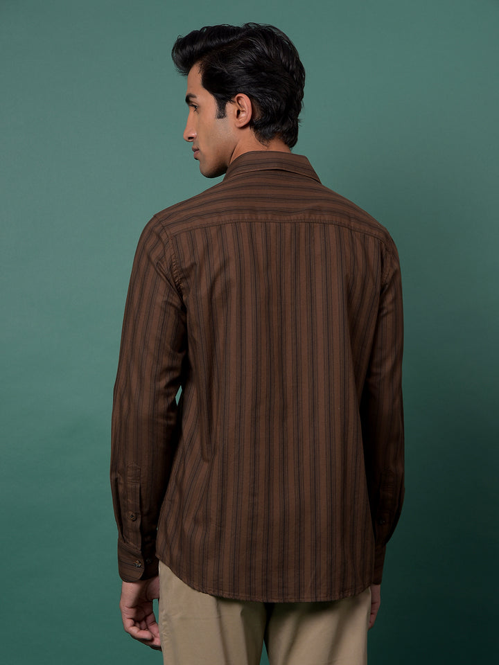 Brown Vertical Stripes 100% Cotton Shirt-Men Shirts-Crimsoune Club