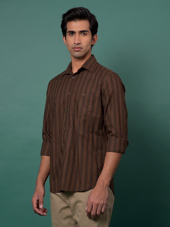Brown Vertical Stripes 100% Cotton Shirt-Men Shirts-Crimsoune Club
