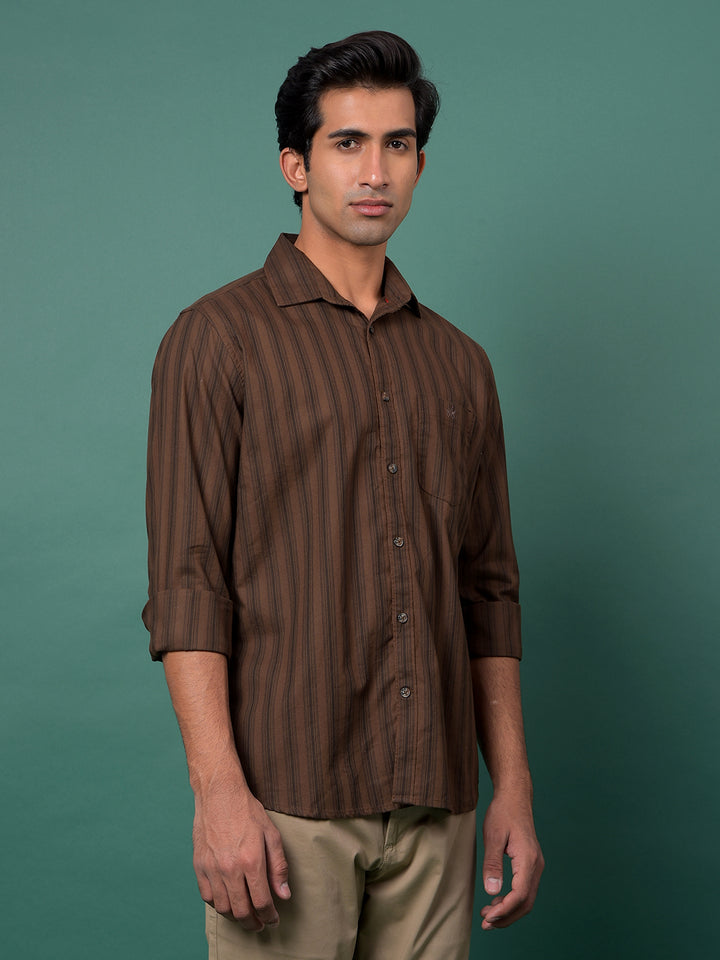 Brown Vertical Stripes 100% Cotton Shirt-Men Shirts-Crimsoune Club