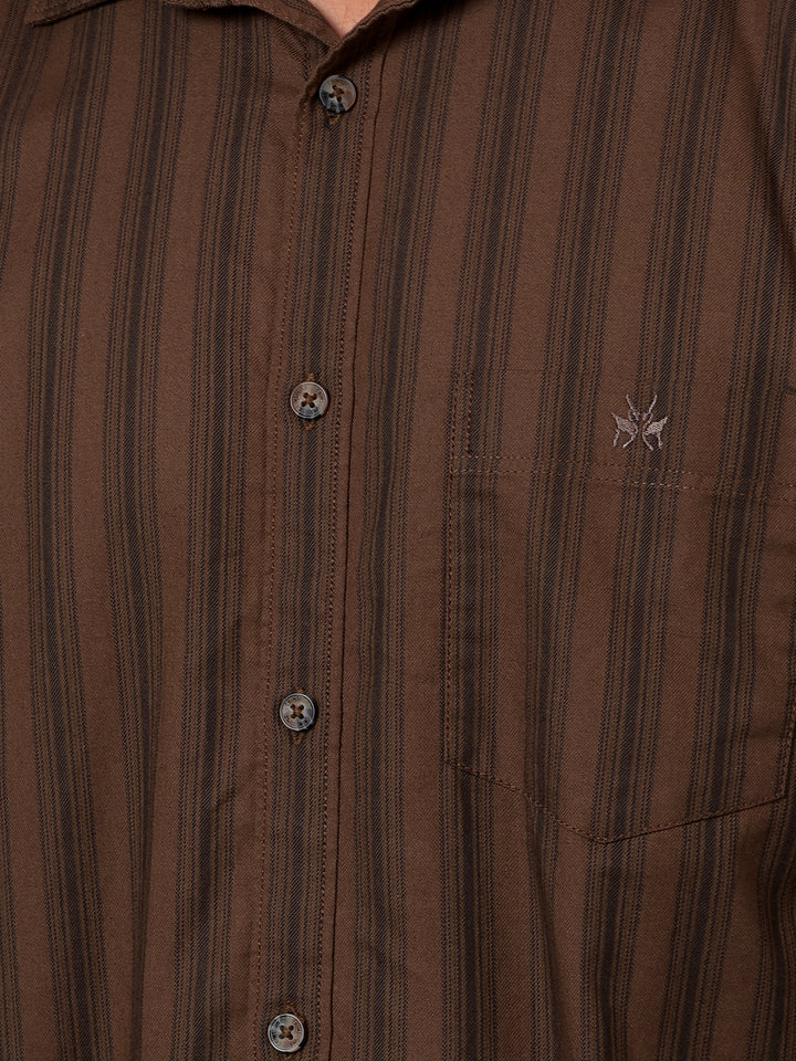 Brown Vertical Stripes 100% Cotton Shirt-Men Shirts-Crimsoune Club