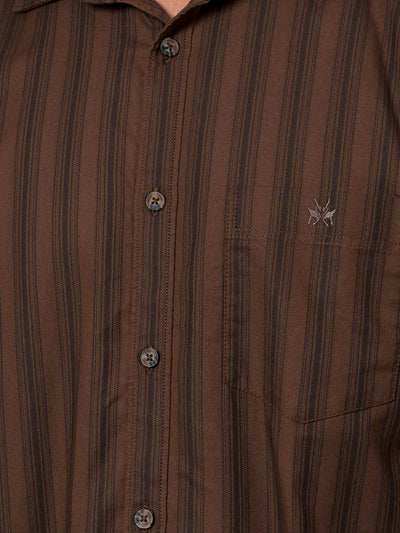 Brown Vertical Stripes 100% Cotton Shirt-Men Shirts-Crimsoune Club