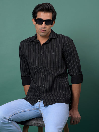 Black Vertical Stripes Shirt-Men Shirts-Crimsoune Club