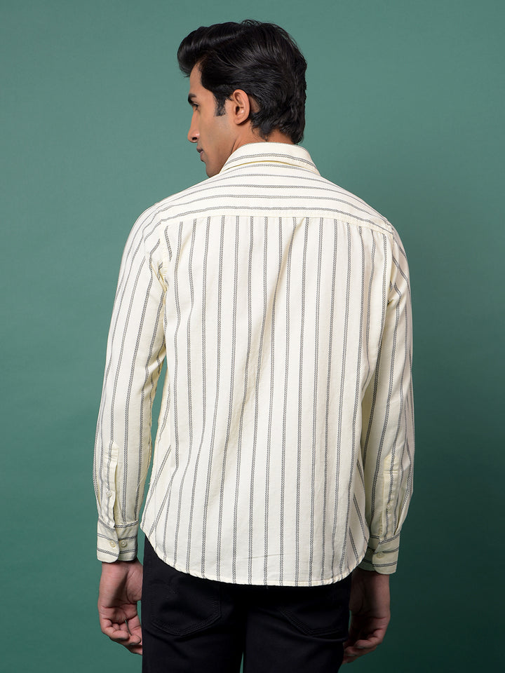 Off White Vertical Stripes 100% Cotton Shirt-Men Shirts-Crimsoune Club