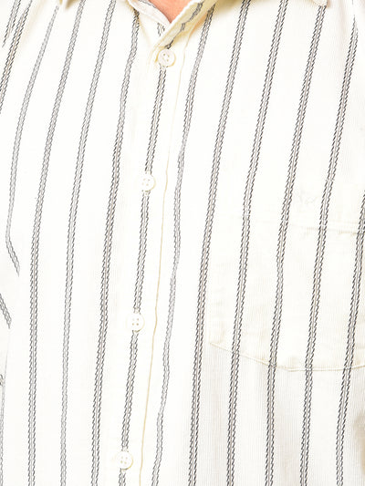 Off White Vertical Stripes 100% Cotton Shirt-Men Shirts-Crimsoune Club