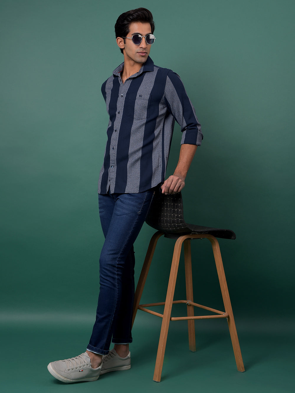 Navy Blue Vertical Stripes 100% Cotton Shirt-Men Shirts-Crimsoune Club