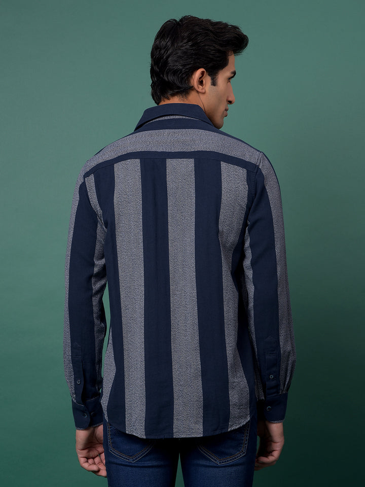 Navy Blue Vertical Stripes 100% Cotton Shirt-Men Shirts-Crimsoune Club