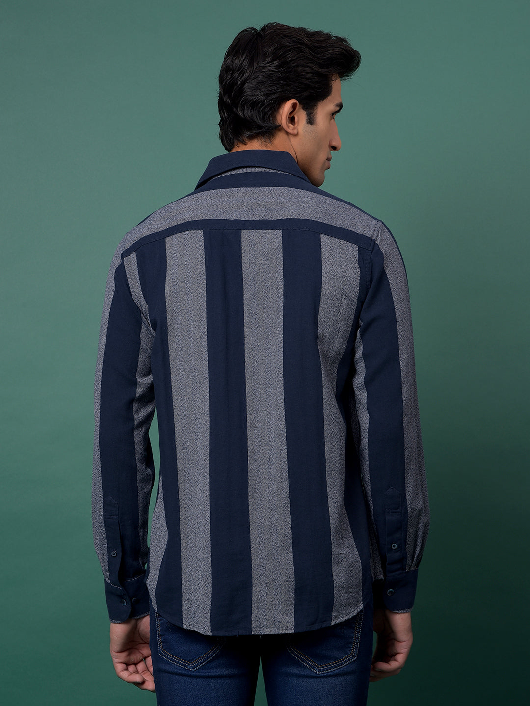 Navy Blue Vertical Stripes 100% Cotton Shirt-Men Shirts-Crimsoune Club