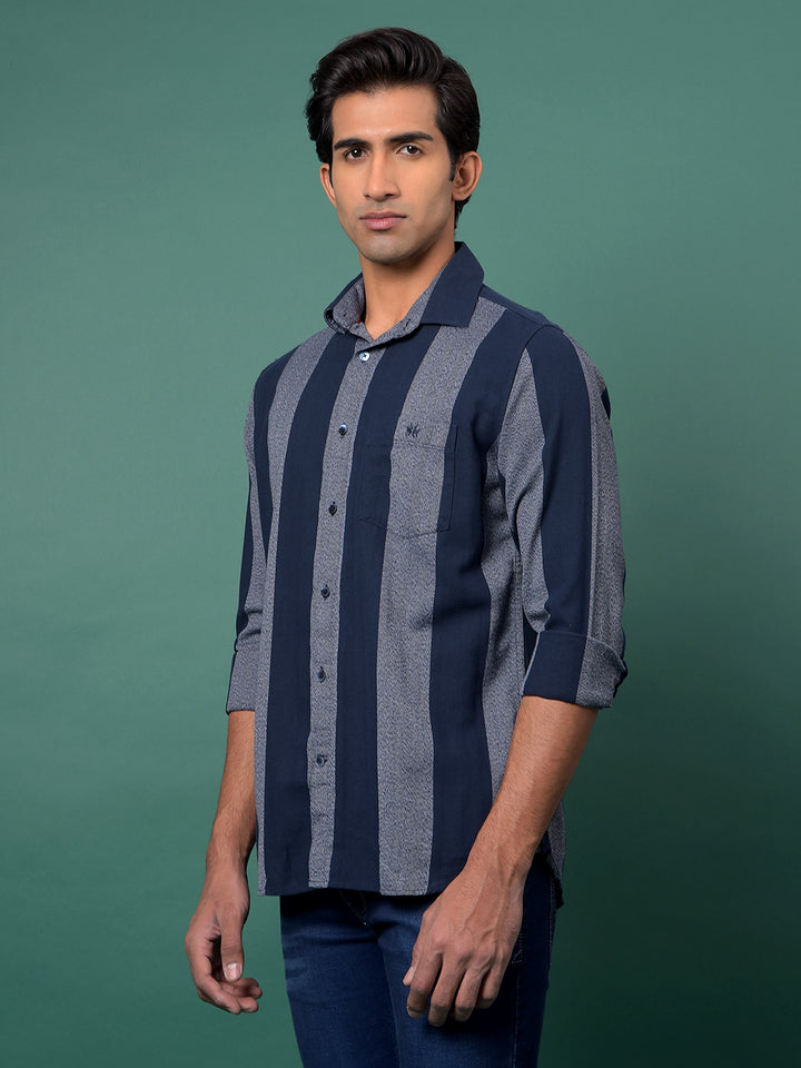 Navy Blue Vertical Stripes 100% Cotton Shirt-Men Shirts-Crimsoune Club