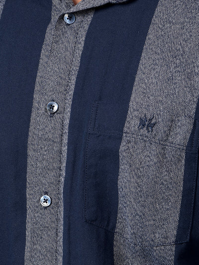 Navy Blue Vertical Stripes 100% Cotton Shirt-Men Shirts-Crimsoune Club