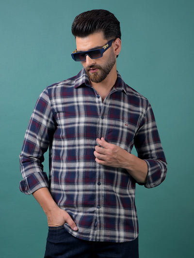 Navy Blue Checked 100% Cotton Shirt-Men Shirts-Crimsoune Club