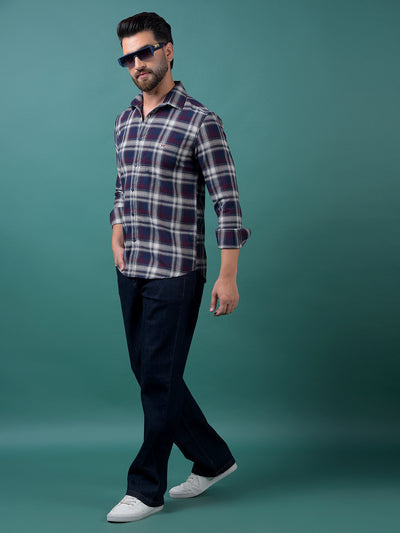 Navy Blue Checked 100% Cotton Shirt-Men Shirts-Crimsoune Club