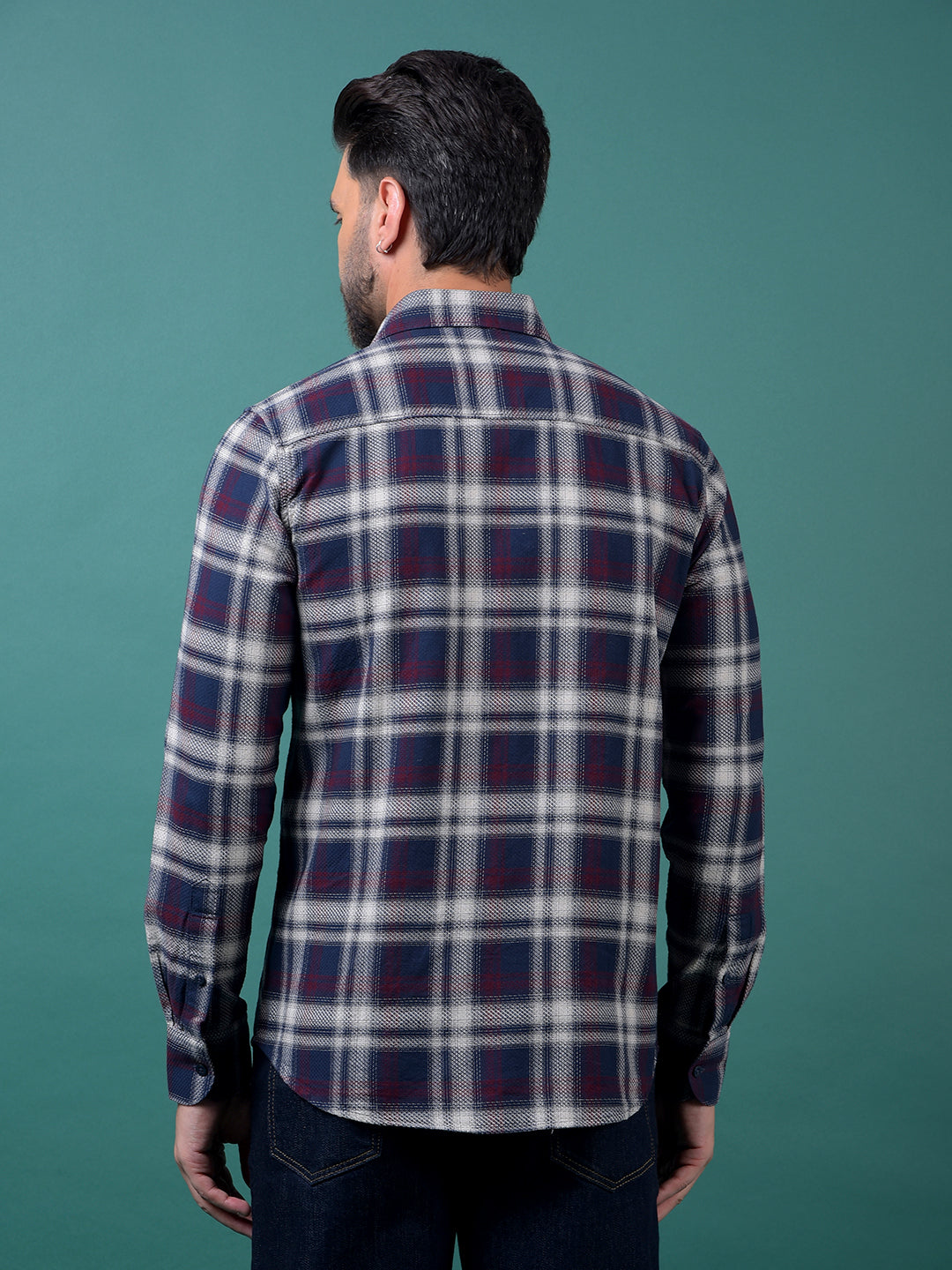 Navy Blue Checked 100% Cotton Shirt-Men Shirts-Crimsoune Club