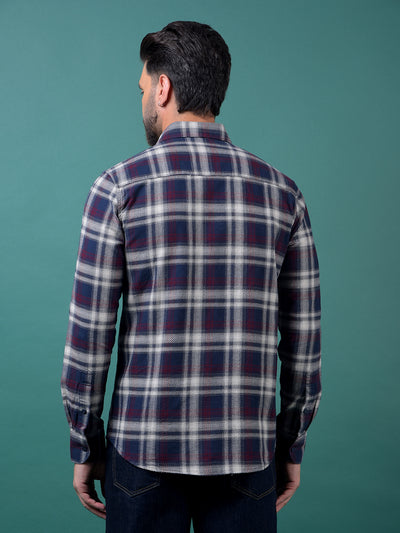Navy Blue Checked 100% Cotton Shirt-Men Shirts-Crimsoune Club