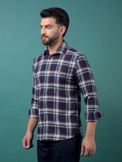 Navy Blue Checked 100% Cotton Shirt-Men Shirts-Crimsoune Club