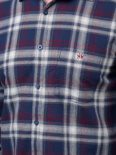 Navy Blue Checked 100% Cotton Shirt-Men Shirts-Crimsoune Club