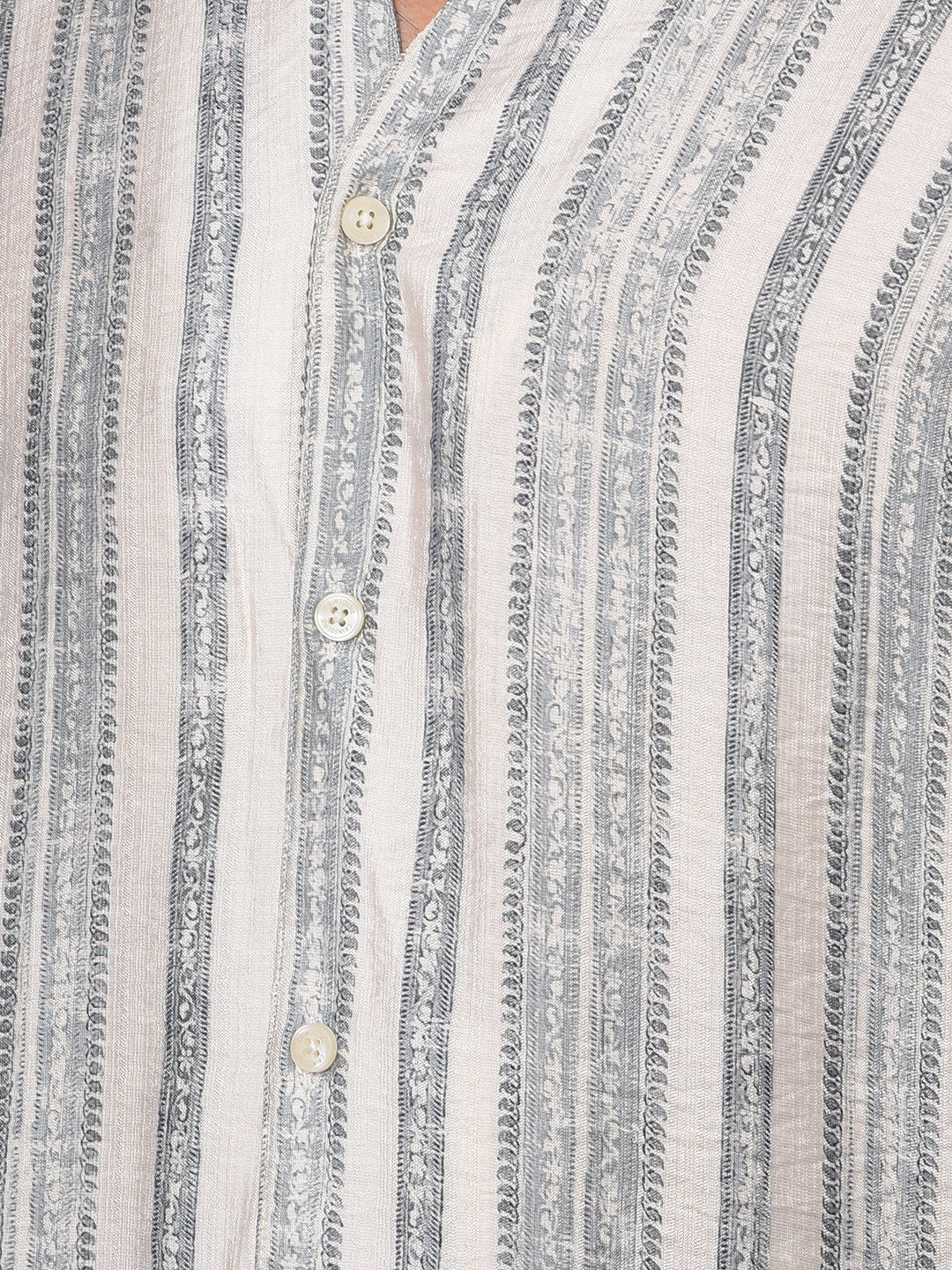 Grey Vertical Stripes V-Neck Kurta-Men Kurtas-Crimsoune Club