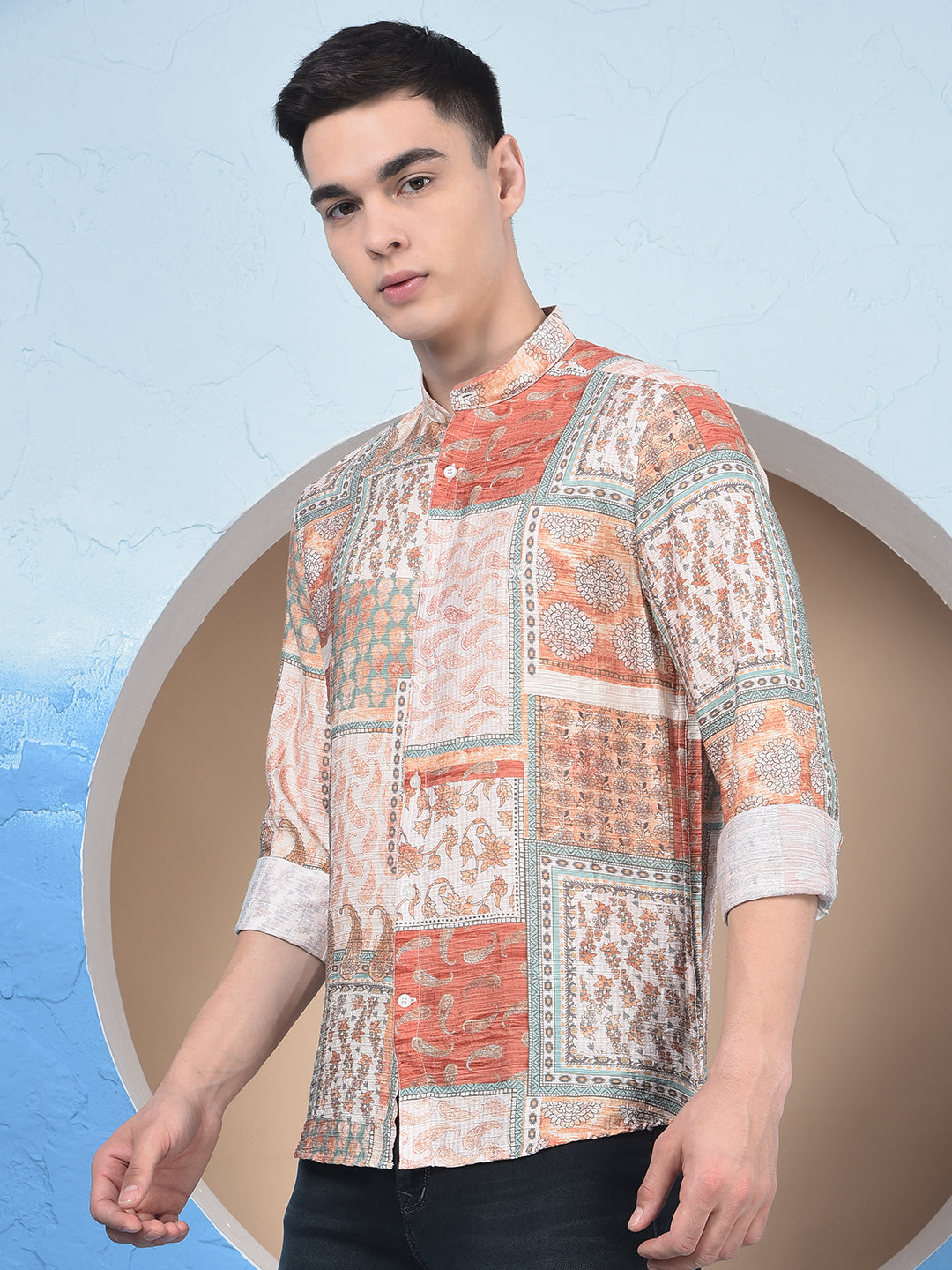 Orange Printed Shirt-Men Shirts-Crimsoune Club