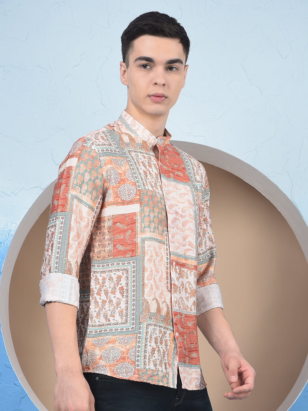 Orange Printed Shirt-Men Shirts-Crimsoune Club