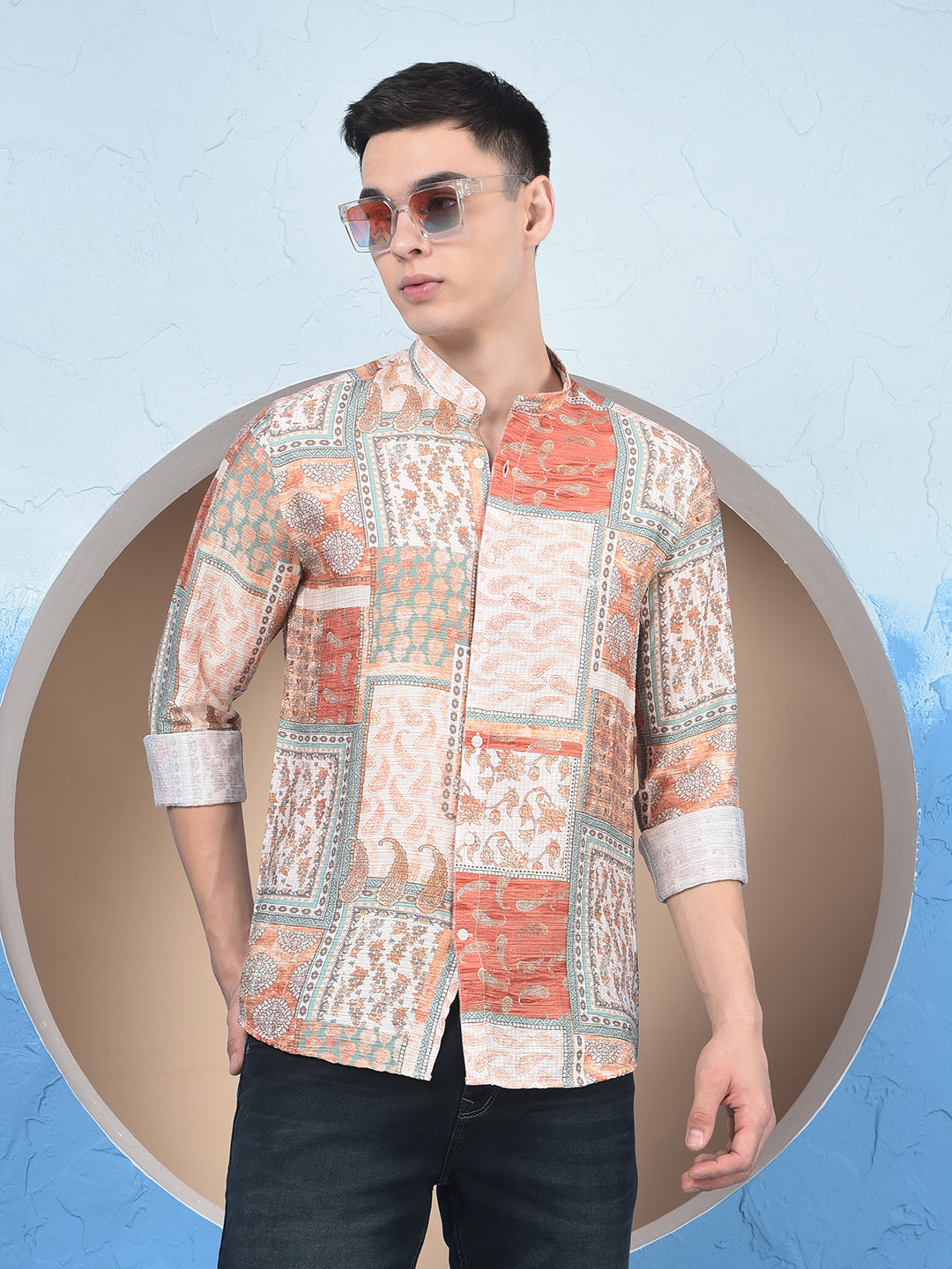 Orange Printed Shirt-Men Shirts-Crimsoune Club