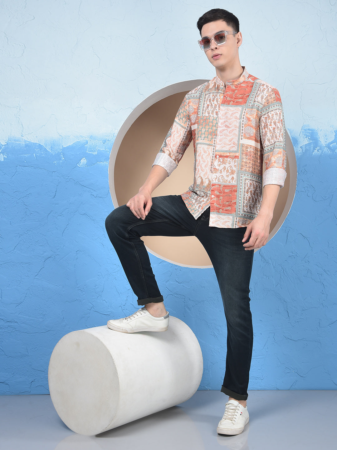 Orange Printed Shirt-Men Shirts-Crimsoune Club