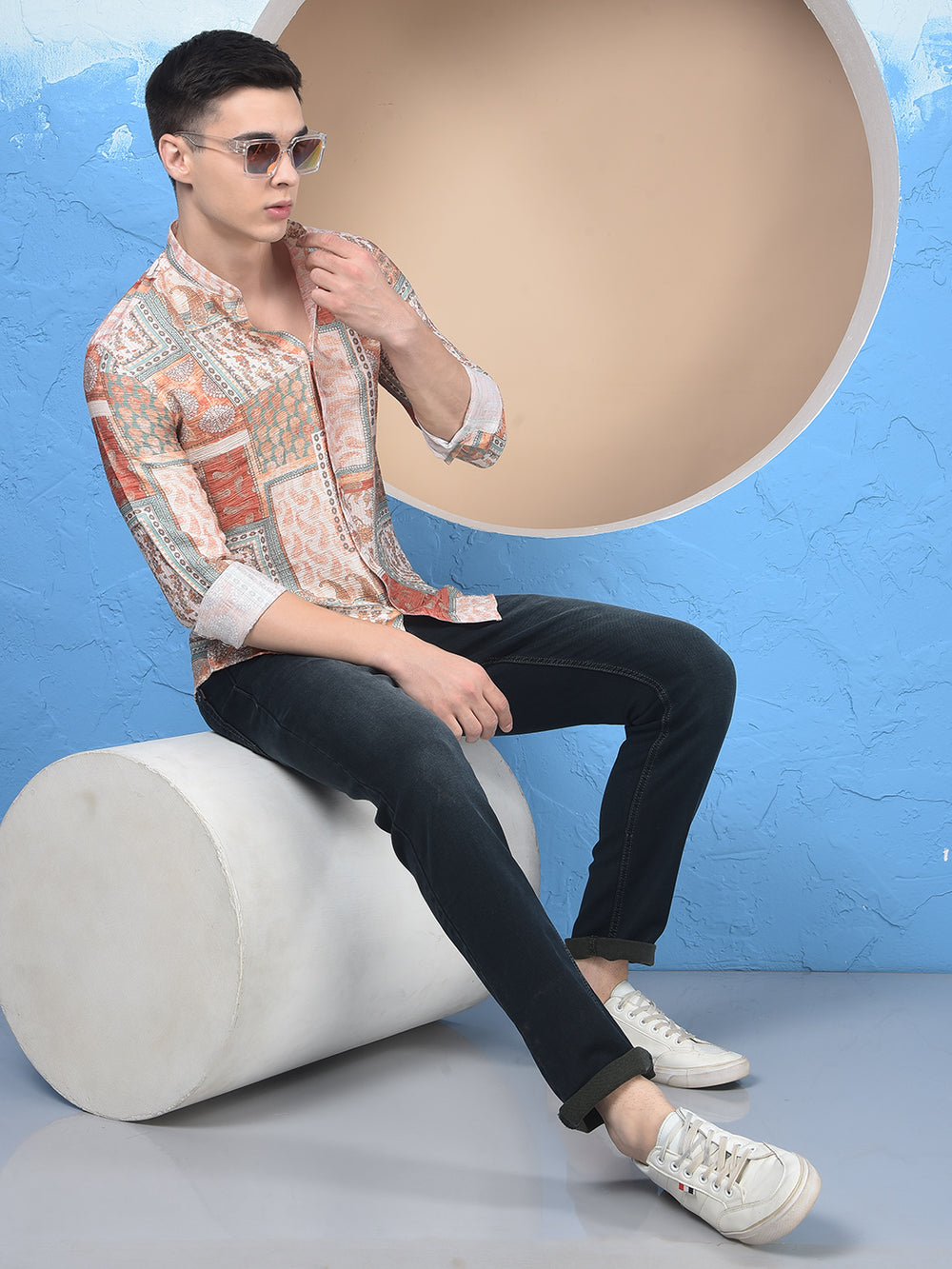 Orange Printed Shirt-Men Shirts-Crimsoune Club
