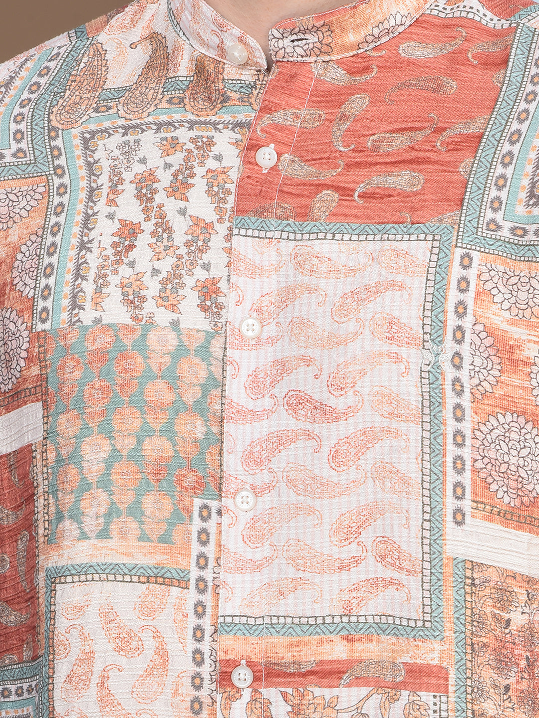 Orange Printed Shirt-Men Shirts-Crimsoune Club