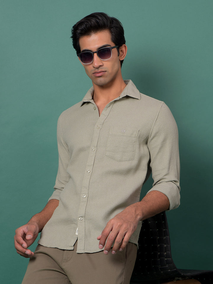 Green Jacquard 100% Cotton Shirt-Men Shirts-Crimsoune Club