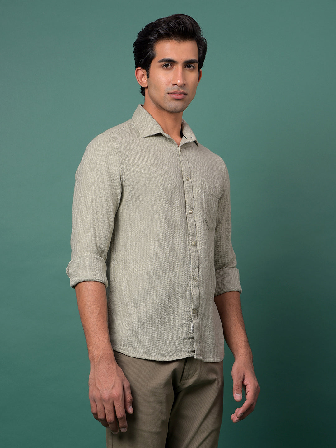 Green Jacquard 100% Cotton Shirt-Men Shirts-Crimsoune Club