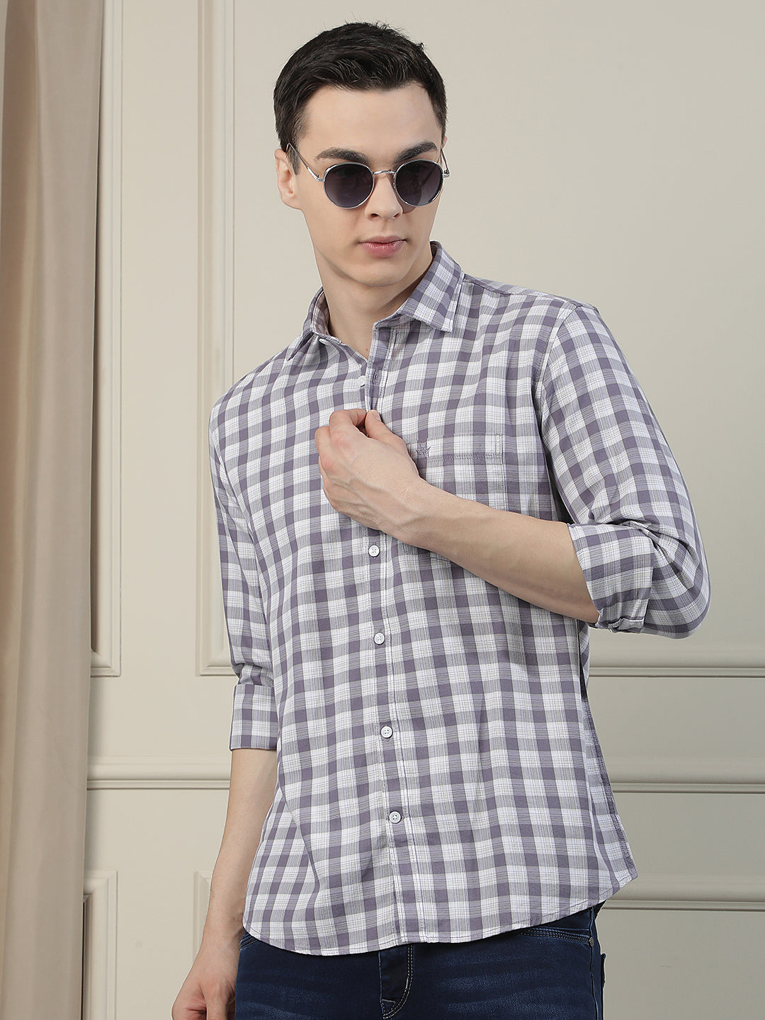 Smart Purple Casual Checked Shirt-Men Shirts-Crimsoune Club