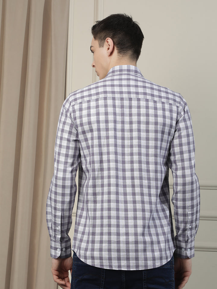 Smart Purple Casual Checked Shirt-Men Shirts-Crimsoune Club