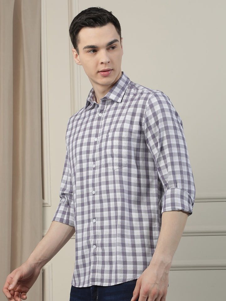 Smart Purple Casual Checked Shirt-Men Shirts-Crimsoune Club