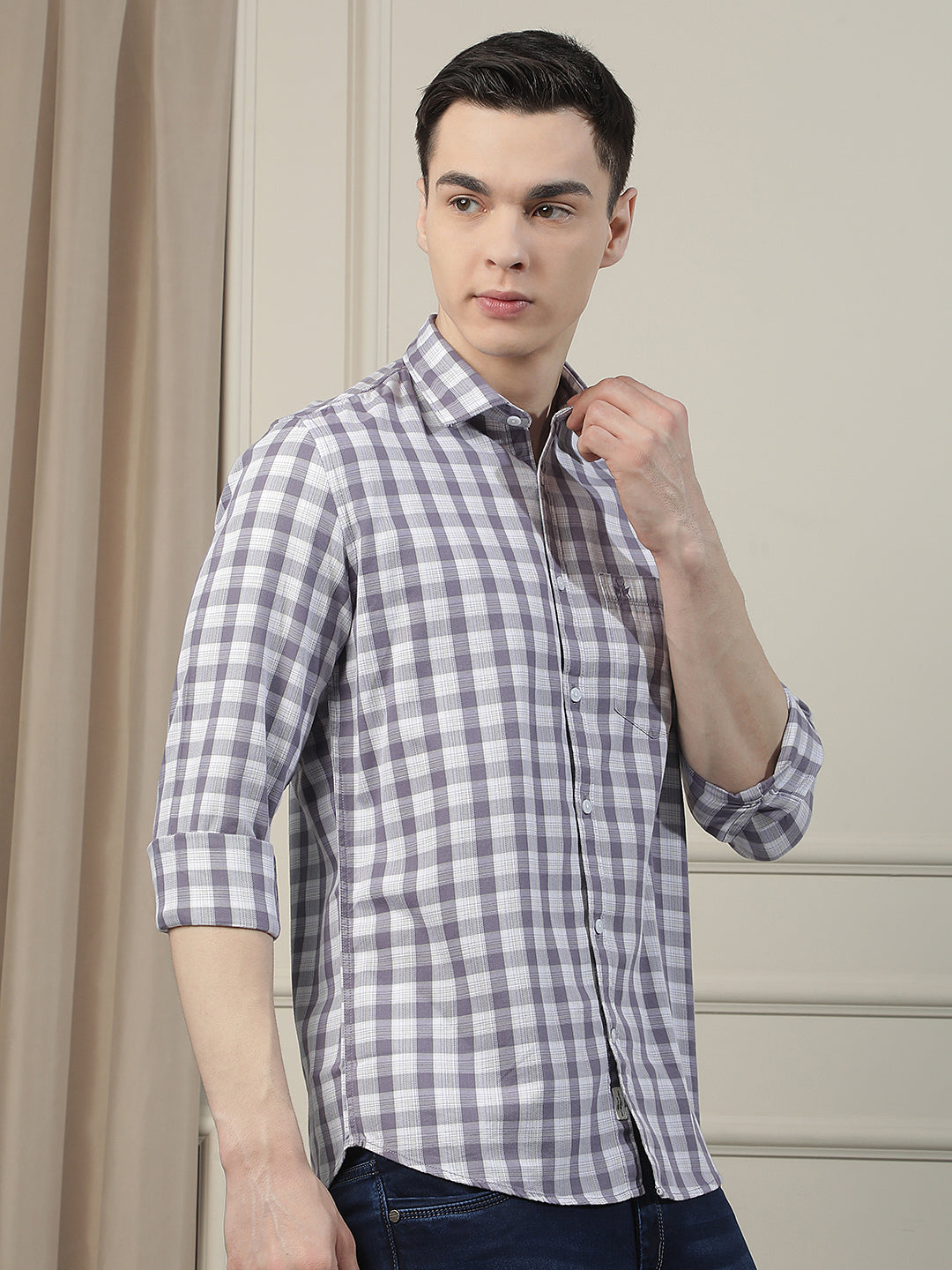 Smart Purple Casual Checked Shirt-Men Shirts-Crimsoune Club